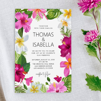 Watercolor Tropical Flowers | Palm Leaves Wedding Invitation