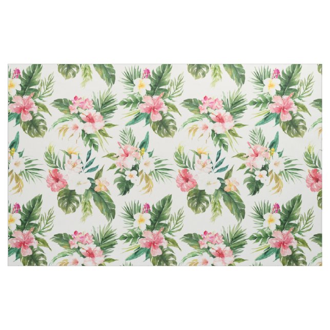Watercolor Tropical Flowers Pattern Fabric (Fat Quarter)