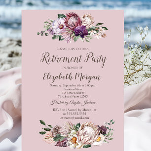 Watercolor Tropical Flowers,Pink Retirement Invitation