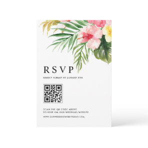 Watercolor Tropical Flowers QR Code Wedding RSVP Card