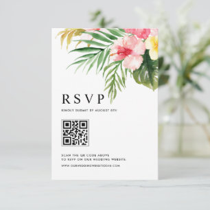 Watercolor Tropical Flowers QR Code Wedding RSVP Card