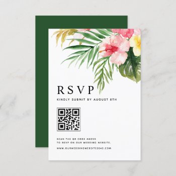 Watercolor Tropical Flowers Qr Code Wedding Rsvp Card by misstallulah at Zazzle