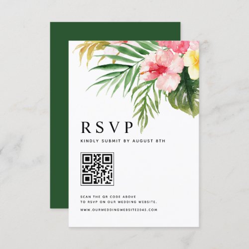 Watercolor Tropical Flowers QR Code Wedding RSVP Card