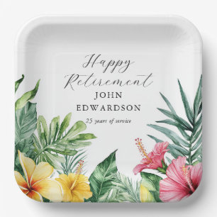 Watercolor Tropical Flowers Retirement Party Paper Plates
