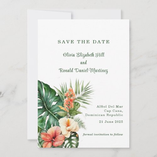 Watercolor Tropical Flowers Save The Date Card