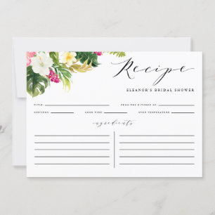 Watercolor Tropical Flowers Shower Recipe Card