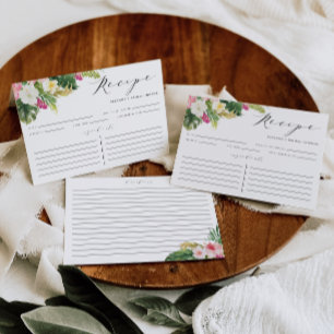 Watercolor Tropical Flowers Shower Recipe Card