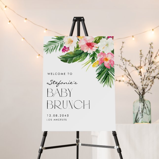 Watercolor Tropical Flowers Summer Baby Brunch Foam Board (In Situ (Stand))