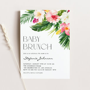 Watercolor Tropical Flowers Summer Baby Brunch Invitation