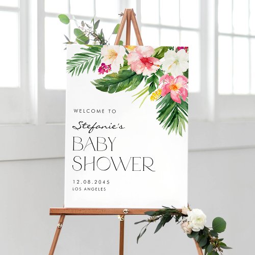 Watercolor Tropical Flowers Summer Baby Shower Poster
