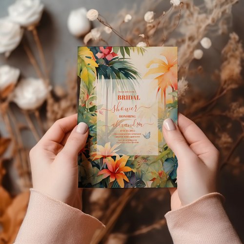 Watercolor Tropical Flowers Summer Bridal Shower Invitation