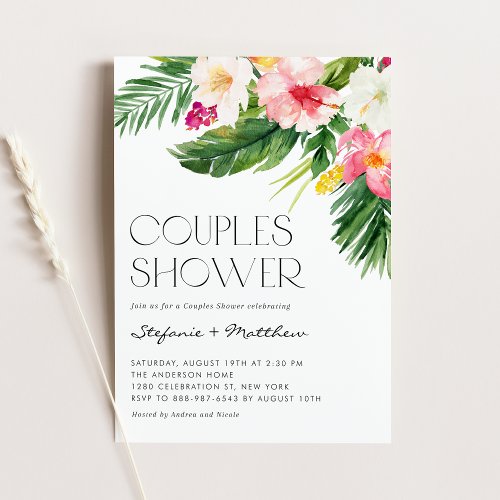 Watercolor Tropical Flowers Summer Couples Shower Invitation