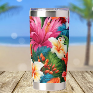 Watercolor tropical flowers summer insulated tumbler