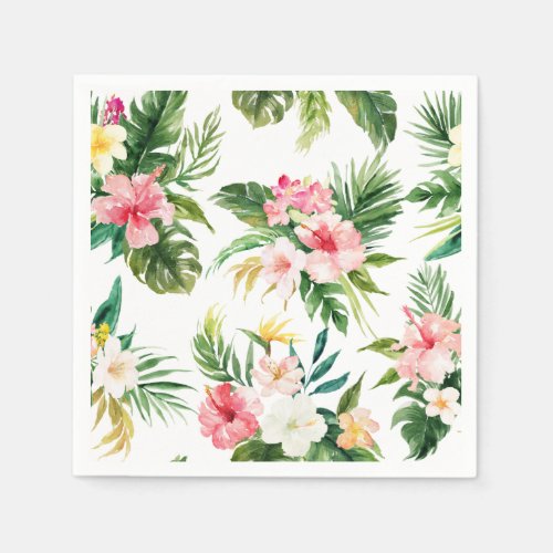 Watercolor Tropical Flowers Summer Napkins