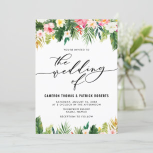 Watercolor Tropical Flowers Summer Wedding Invitation