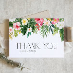 Watercolor Tropical Flowers Summer Wedding Thank You Card<br><div class="desc">Send thanks with this customizable wedding thank you card. It features a watercolour garland of plumeria,  hibiscus,  palm leaves,  and other tropical greenery and flowers. Personalize by adding your details. This tropical thank you card is perfect for summer weddings,  baby showers,  graduations,  birthdays,  and more. Matching items are available.</div>