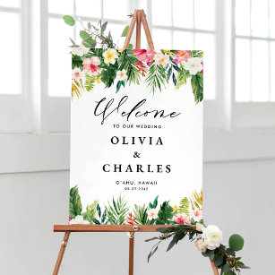 Watercolor Tropical Flowers Summer Wedding Welcome Poster