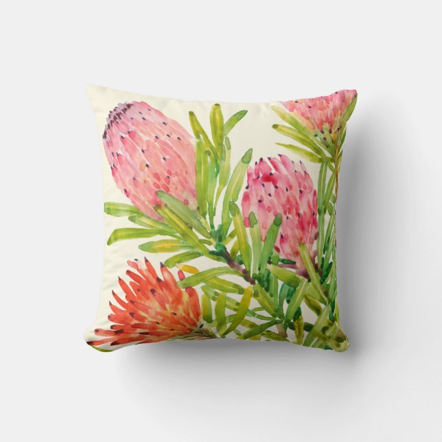 Watercolor Tropical Flowers Throw Pillow (Front)