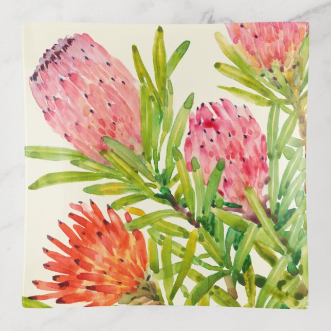 Watercolor Tropical Flowers Trinket Tray (Front)