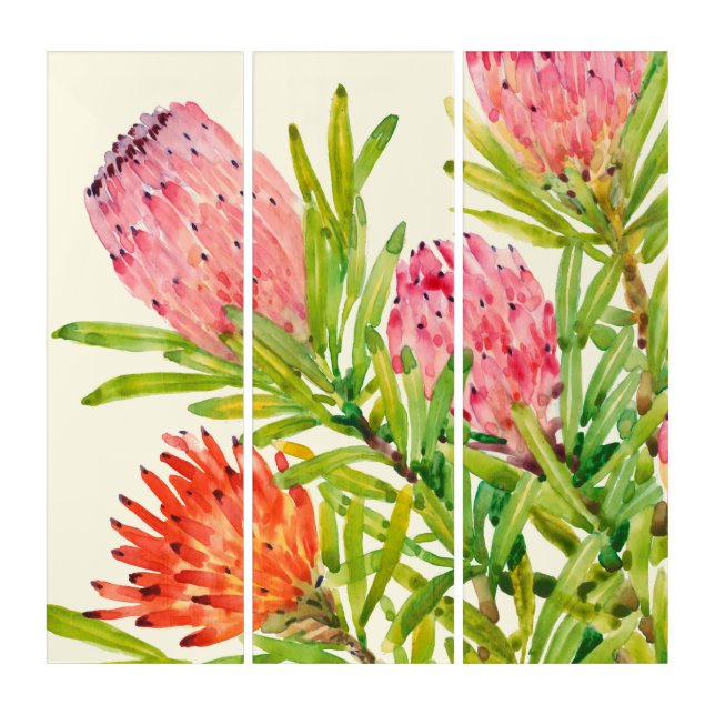 Watercolor Tropical Flowers Triptych (Front)