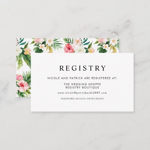 Watercolor Tropical Flowers Wedding Gift Registry Enclosure Card