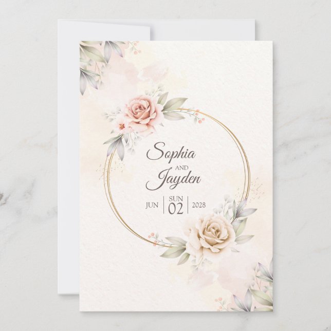 Watercolor Tropical Flowers Wedding Invitation (Front)