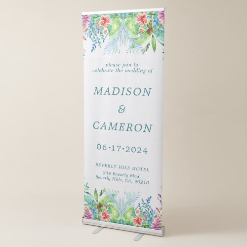 Watercolor Tropical Flowers Wedding Invitation Retractable Banner