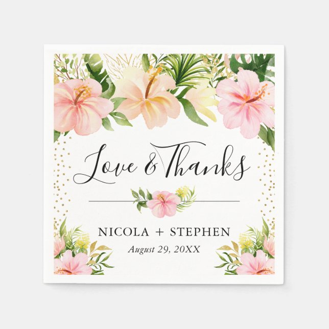 Watercolor Tropical Flowers Wedding Napkins (Front)