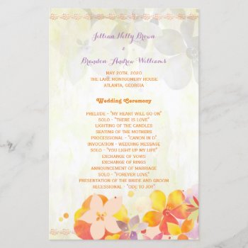 Watercolor Tropical Flowers Wedding Program by BridalHeaven at Zazzle
