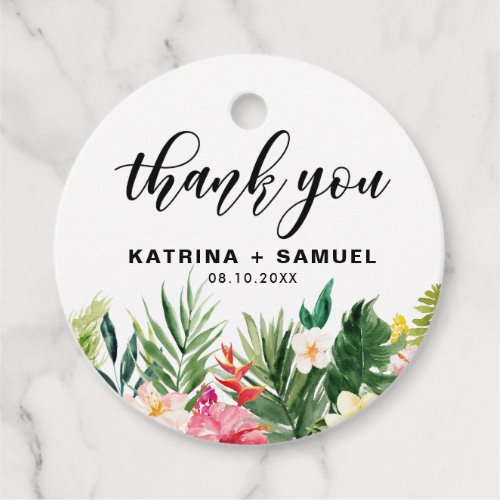 Watercolor Tropical Flowers Wedding Thank You Favor Tags