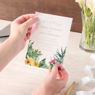 Watercolor Tropical Flowers Wedding Vellum Invitations