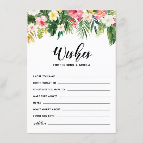 Watercolor Tropical Flowers Wedding Well Wishes Enclosure Card