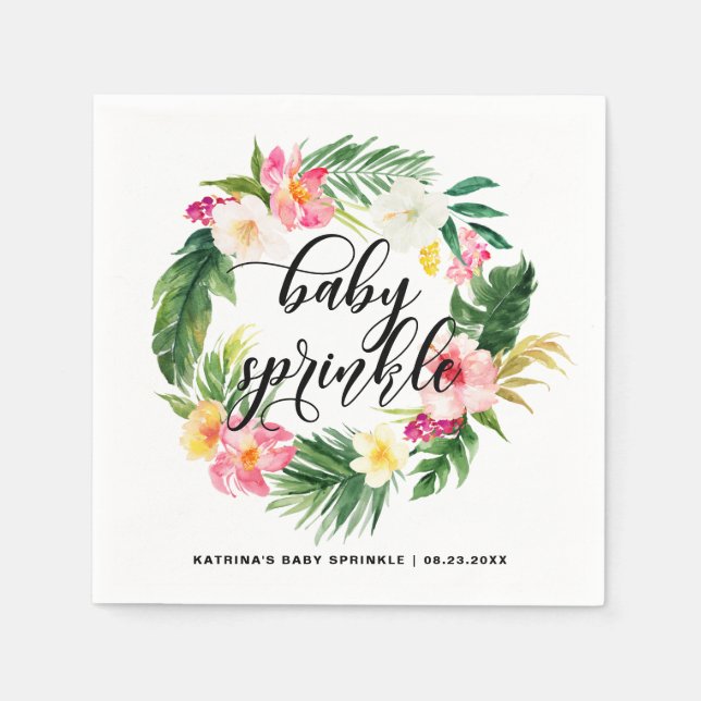 Watercolor Tropical Flowers Wreath Baby Sprinkle Napkins (Front)