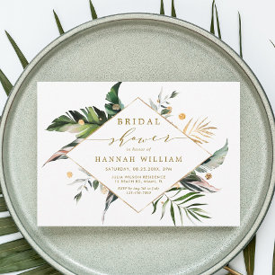 Watercolor Tropical Foliage Gold Bridal Shower Invitation