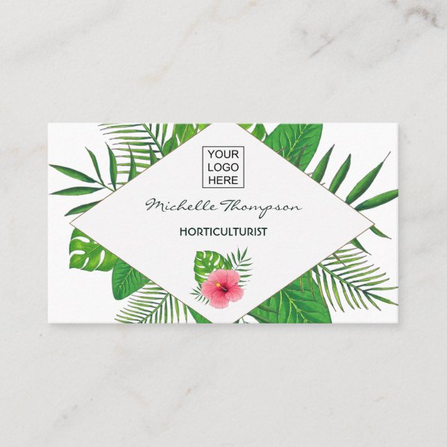 Watercolor tropical foliage personalized business card (Front)