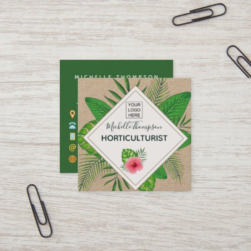 Watercolor tropical foliage personalized square business card
