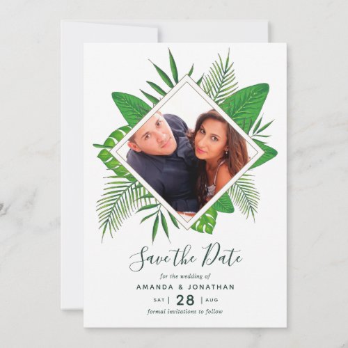 Watercolor tropical foliage Wedding Save the Date