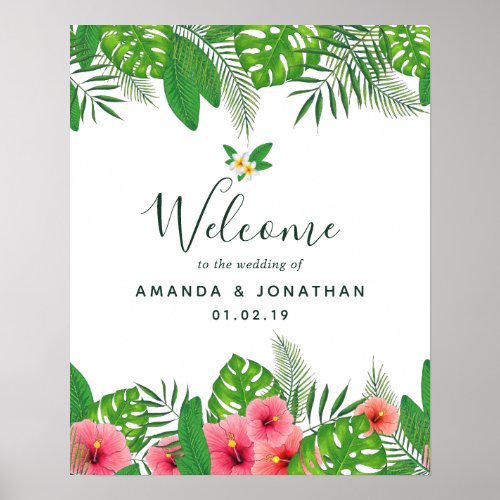 Watercolor tropical foliage Wedding Welcome Poster