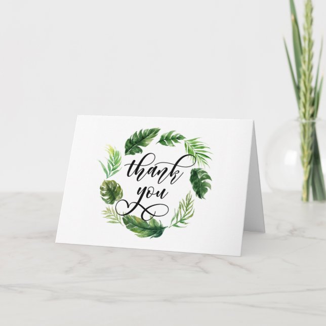 Watercolor Tropical Foliage Wreath Thank You (Front)