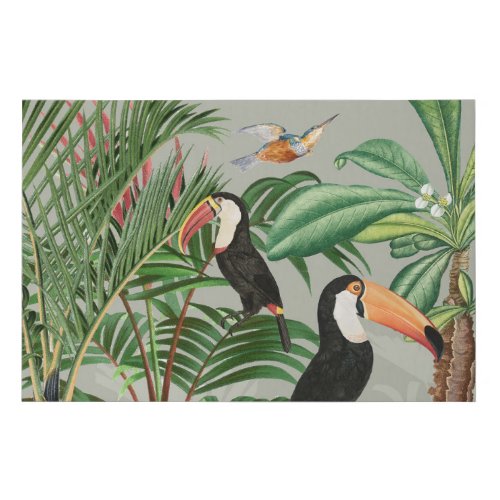 Watercolor Tropical Forest  Colorful Birds Faux Canvas Print