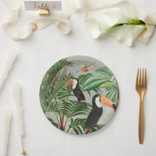 Watercolor Tropical Forest & Colorful Birds Paper Plates