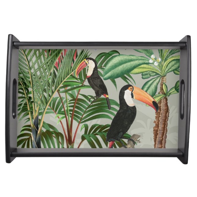 Watercolor Tropical Forest & Colorful Birds Serving Tray (Front)