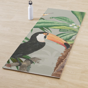 Watercolor Tropical Forest & Colorful Birds Yoga Mat