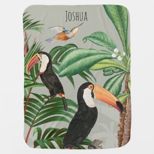 Watercolor Tropical Forest  Toucan Birds Baby Blanket