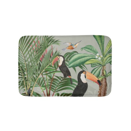 Watercolor Tropical Forest  Toucan Birds Bath Mat