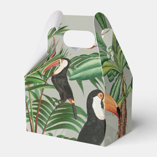 Watercolor Tropical Forest & Toucan Birds Favor Boxes (Front Side)
