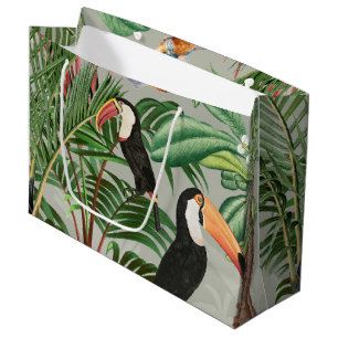 Watercolor Tropical Forest & Toucan Birds Large Gift Bag