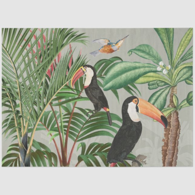 Watercolor Tropical Forest & Toucan Birds Tissue Paper (Front)