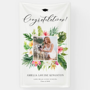 Watercolor Tropical Frame Photo Graduation Party Banner