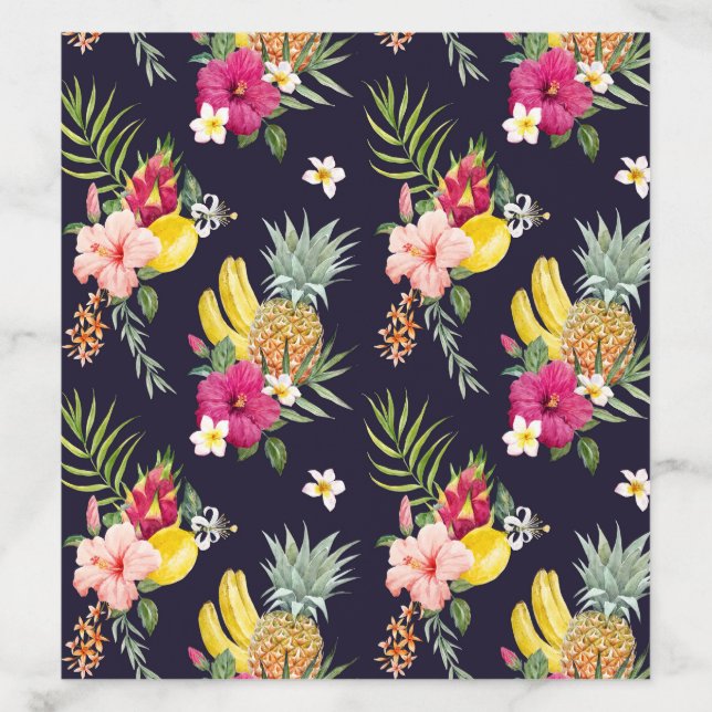Watercolor Tropical Fruits and Flowers Black Envelope Liner (Design)
